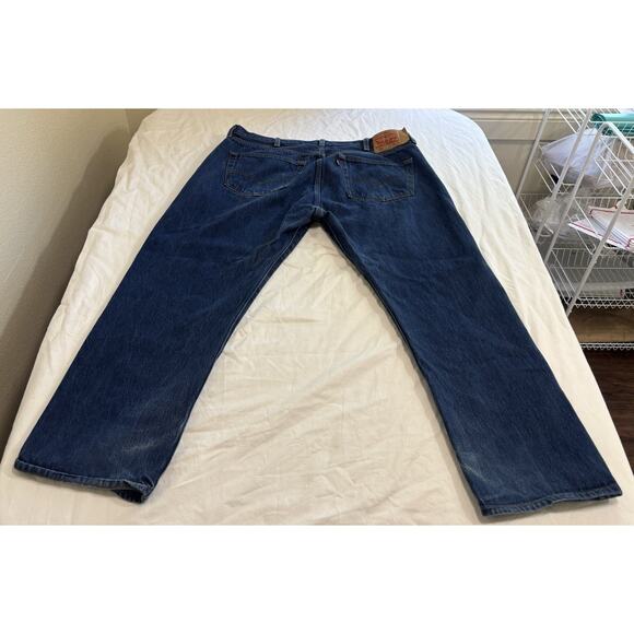 Levi's 501 Straight Button Fly Jeans Mens 42x30 Dark Wash Denim Western Work - Picture 2 of 11